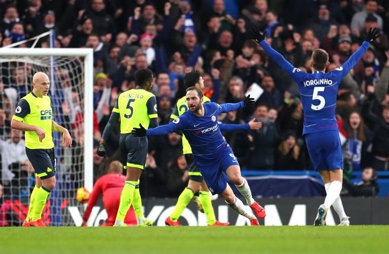 Gonzalo Higuain scored twice as Chelsea beat Huddersfield 4-0 at Stamford Bridge