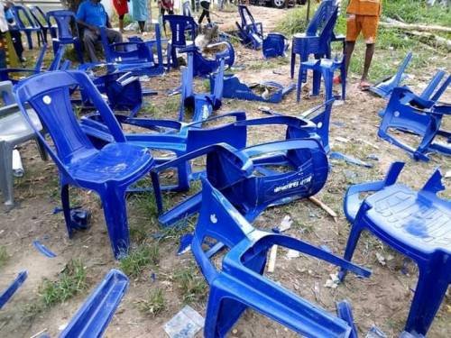 Upturned chairs at the campaign rally of APC in Sagbama, Bayelsa