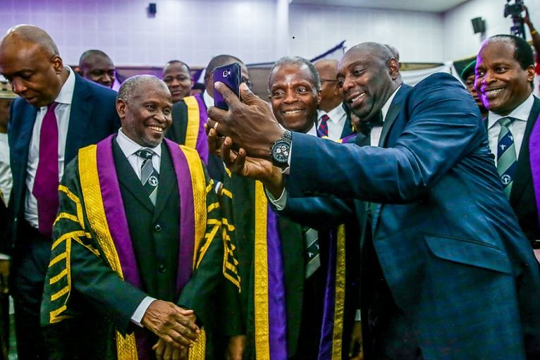 Actor Segun Arinze taking a selfie with Vice President Yemi Osinbajo
