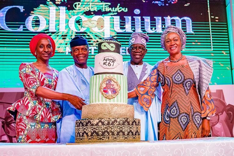 Asiwaju Tinubu and his wife Senator Oluremi Tinubu with VP Yemi Osinbajo and his wife Mrs Dolapo Osinbajo