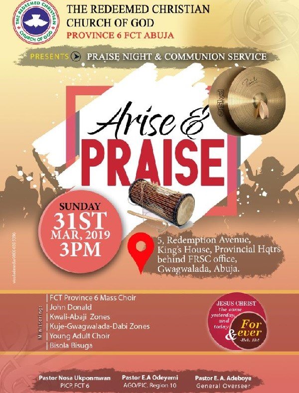 Bisola Bisuga, John Donald, FCT Province 6 Mass Choir, others for RCCG praise night