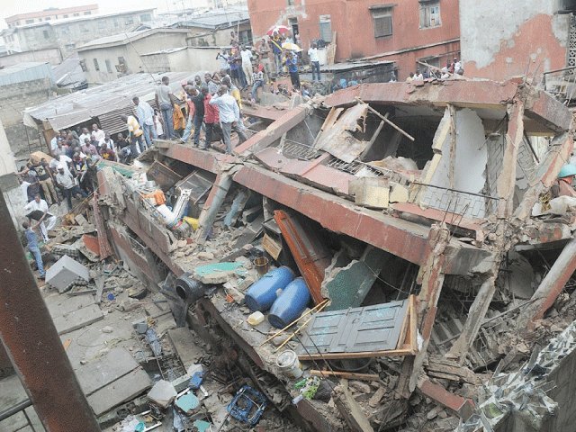 FILE PHOTO: An aerial view of a collapsed building in Lagos