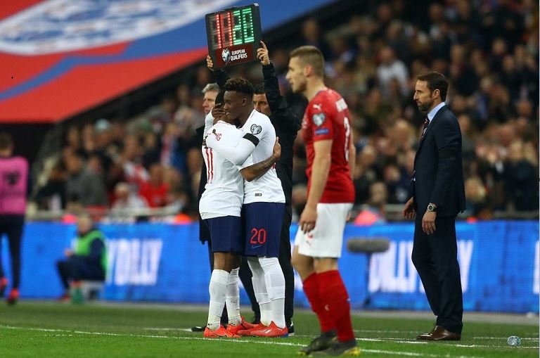 Callum Hudson-Odoi replacing Raheem Sterling in the 70th minute
