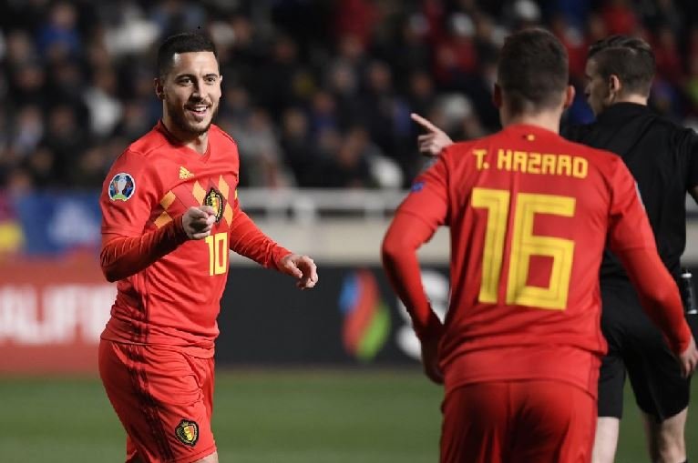 Eden Hazard scored on his 100th appearance for Belgium