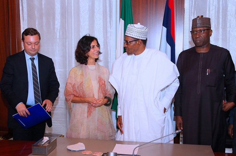 Maria Arena, chief of EU mission with President Muhammadu Buhari before the elections in Abuja