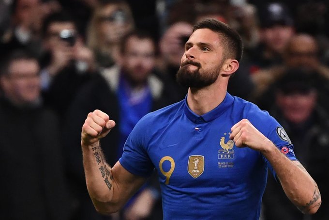 Olivier Giroud is third highest goal scorer of all time for France with 35 goals. Only Thierry Henry, 51 and Michel Platini, 41 have more goals