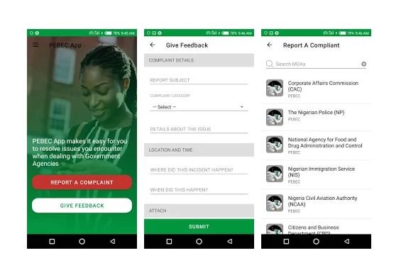 PEBEC has launched ReportGov app which can be installed via Google Play is for complaints against Police, Customs, CAC, others