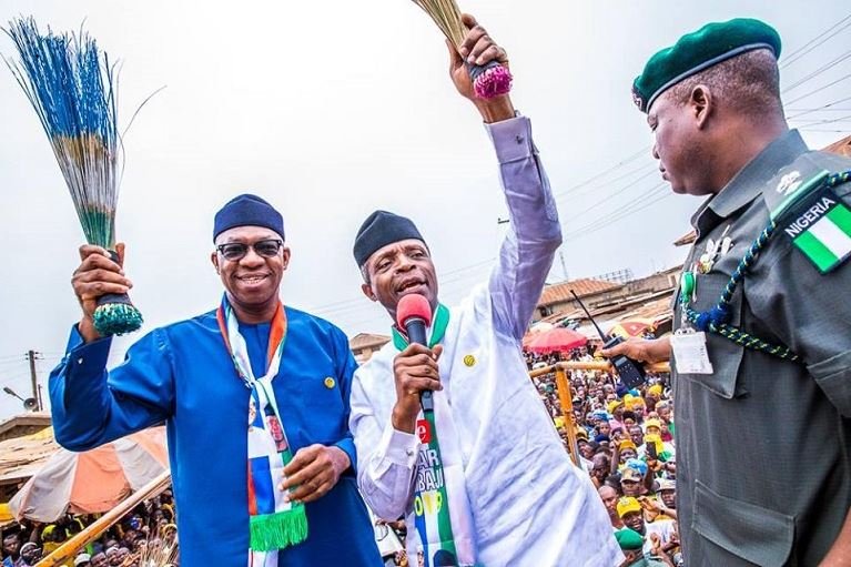 Prince Dapo Abiodun and Vice President Yemi Osinbajo during a campaign rally in Ogun