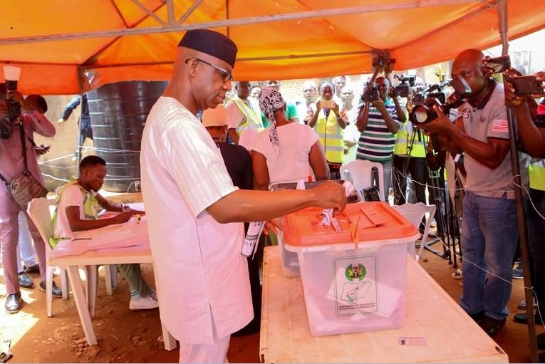 Prince Dapo Abiodun casting his ballot on Saturday during the governorship election