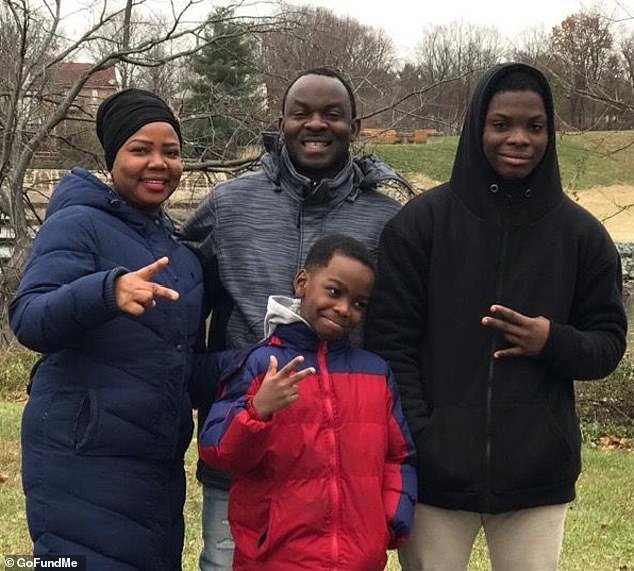 Tani's father Kayode drives for Uber and is also a real estate broker. They are pictured with his mother Oluwatoyin and older sibling