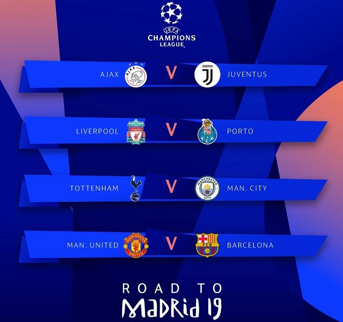 #UCLdraw Tottenham has been drawn against Manchester City while Manchester United will play Barcelona