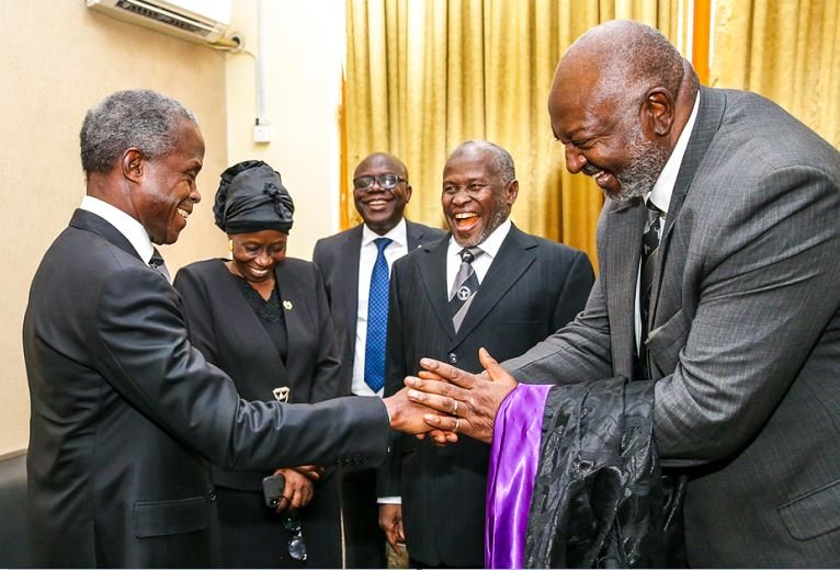 VP Osinbajo with Chief A.C.J. Okocha, SAN and acting Chief Justice of Nigeria, Hon. Justice Dr. Tanko Mohammed (M)