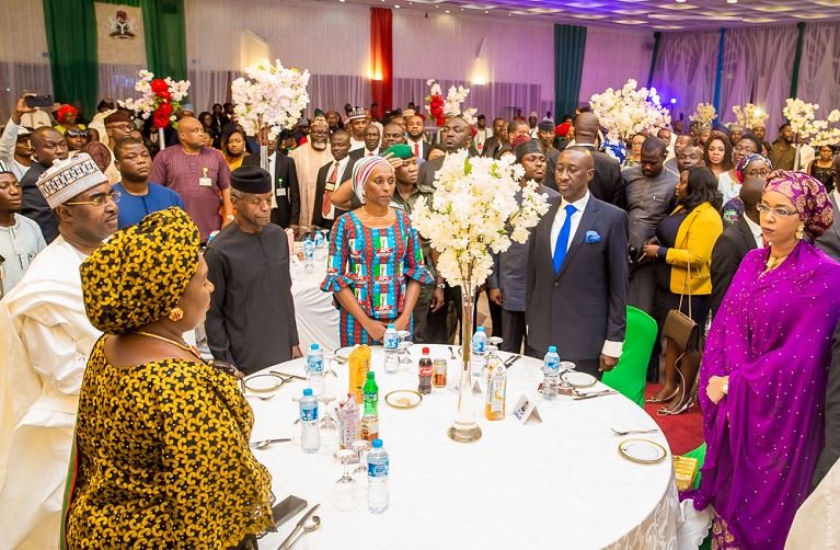 Vice President Yemi Osinbajo and his wife, Dolapo Osinbajo during a reception for PMB PYO volunteers