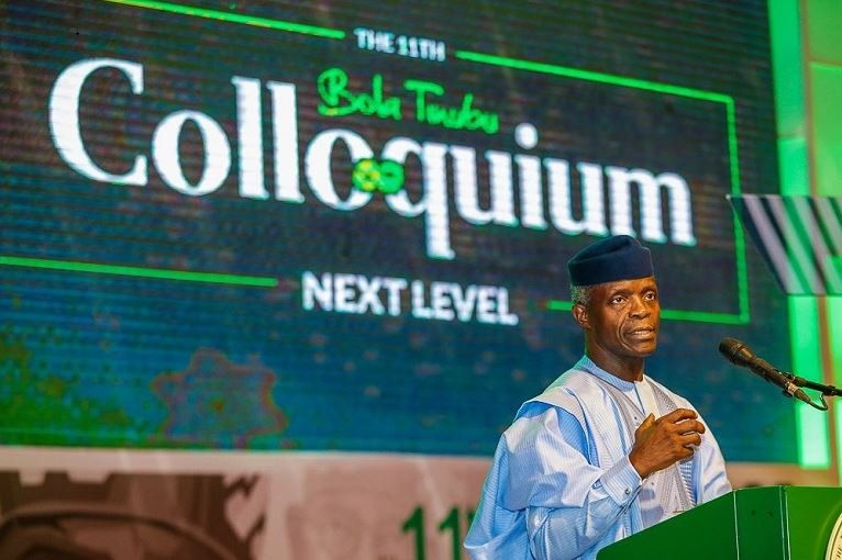 Vice President Yemi Osinbajo speaking at the 11th Bola Tinubu Colloquium in Abuja on 28 March 2019