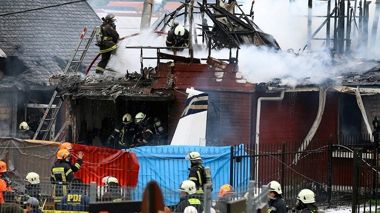 The plane crashed through the roof an hour after takeoff in Chile