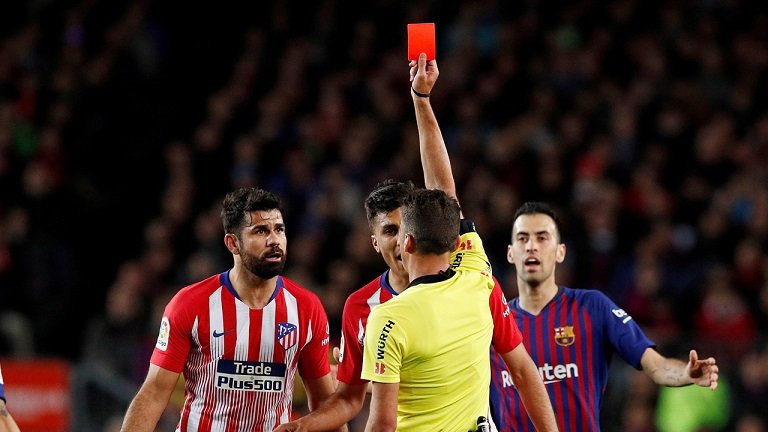 Diego Costa shown the red card in the match against Barcelona