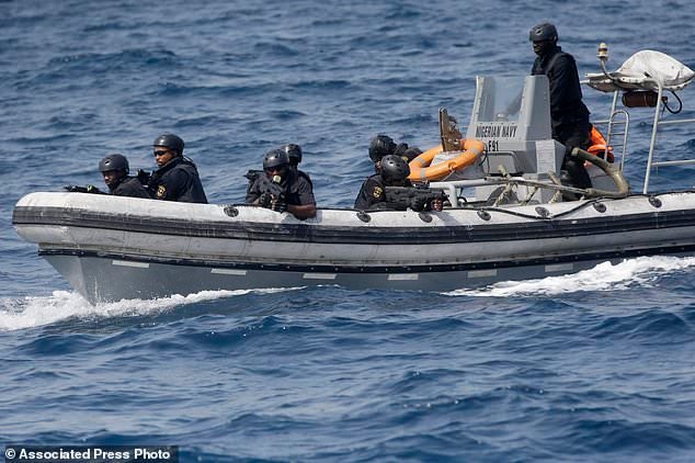 In this photo taken on Wednesday March 20 2019. Nigeria Naval Special Forces patrol during a joint navy exercise, in the Gulf of Guinea. pirates