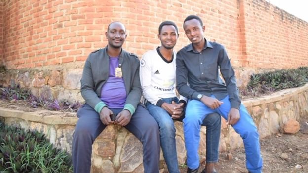 Jean Paul,(left), Ibrahim (centre) and Oswald are determined to support each other and other genocide orphans
