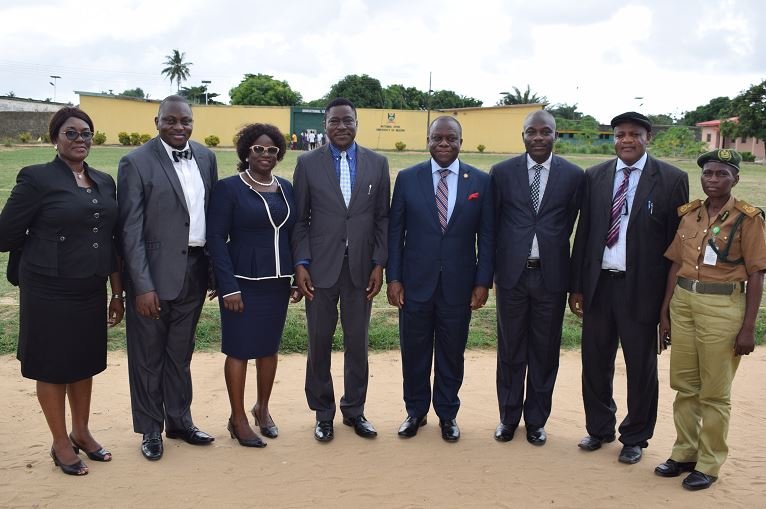 Director, Legislative Drafting, Lagos State Ministry of Justice/Secretary of Lagos State Advisory Council on Prerogative of Mercy, Mrs. Yemisi Ogunlola; members, Mr. Adetoun Adeniji; Mrs. Bolatimi Animashaun; Chairman; Prof. Oyelowo Oyewo; Attorney General and Commissioner for Justice, Lagos State, Mr. Adeniji Kazeem, SAN, other members, Mr. Olumide Oniyire; Mr. Chris Okoye and Mrs. Musili Onasanya, during the pardon of 14 inmates and 20 inmates whose Death sentences were converted to Life-Imprisonment by the Lagos State Advisory Council on Prerogative of Mercy at the Kirikiri Maximum Prison, on Friday, April 26, 2019