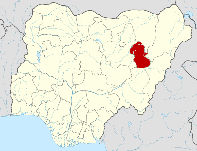 Gombe state on map of Nigeria