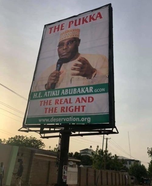 PDP presidential candidate Atiku Abubakar has disowned The Pukka billboard
