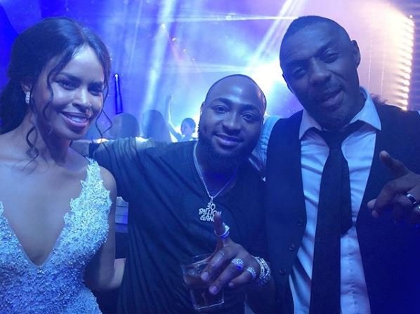 Sabrina Dhowre, Davido and Idris Elba at their wedding ceremony in Morocco