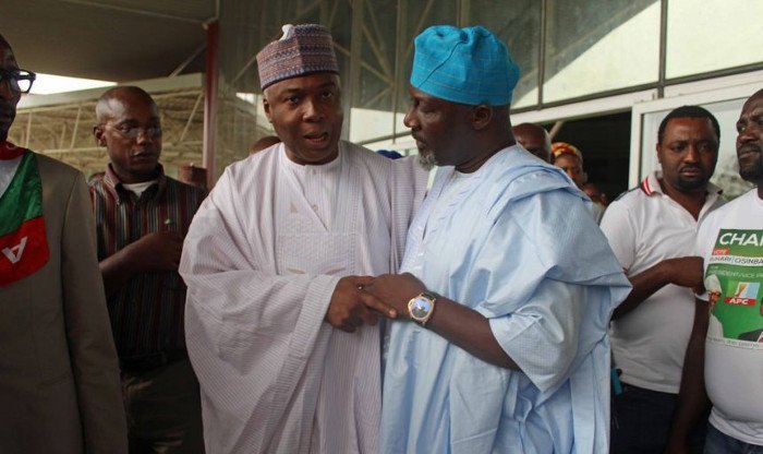 Senate President Bukola Saraki and Senator Dino Melaye