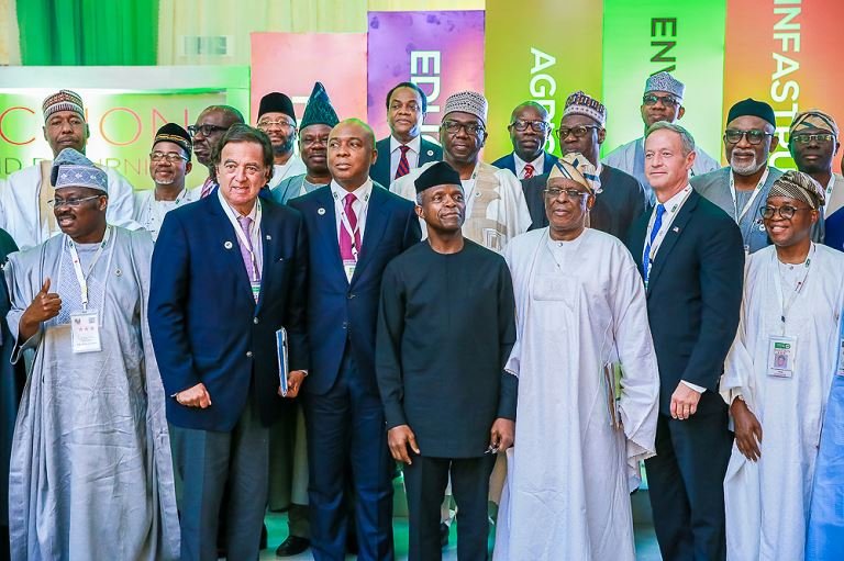 Vice President Yemi Osinbajo with Senate President, Dr. Bukola Saraki (R); Gov. Zamfara State & Chairman NGF, Alh. Abdulaziz Yari Abubakar and other Governors & Governors-Elect present