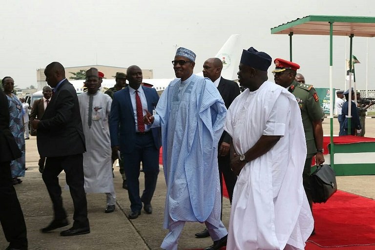 Buhari welcomed by Gov Ambode on arrival