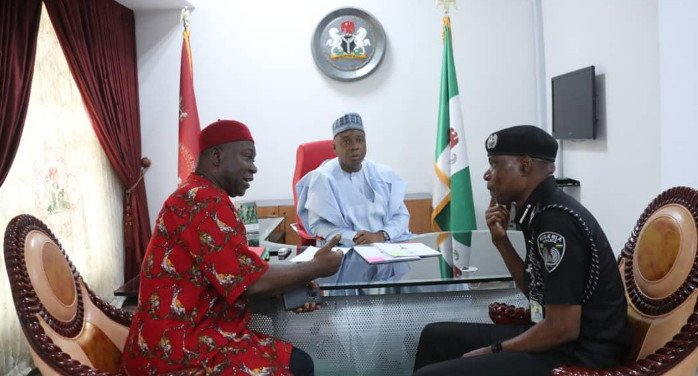 The acting IG of Police in a meeting with the President of the Senate Bukola Saraki and hi Deputy Ike Ekweremadu