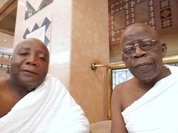 Asiwaju Bola Tinubu, right in Makkah, with Hakeem Fahm, Commissioner for Science and Technology in Lagos State