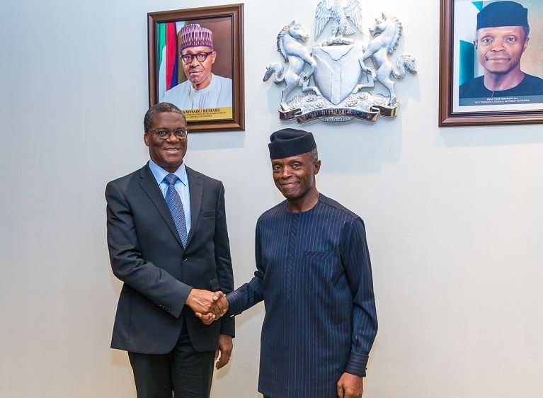 Vice President Yemi Osinbajo with Senior Cabinet Minister, Secretary General to the Office of the President of Benin Republic, Mr. Pascal Irenee Koupaki