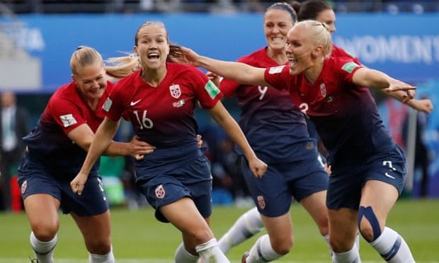 Norway women celebrate against Nigeria