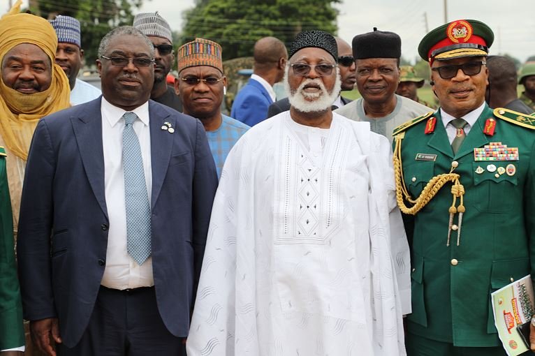 Chairman, Federal Inland Revenue Service (FIRS), Mr. Tunde Fowler; former Head of State, General Abdussalami Abubakar, and Maj-Gen A O Shodunke at the speech/prize giving day of the Nigerian Military School, Zaria, on Saturday