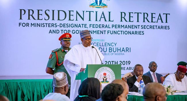 President Muhammadu Buhari speaking at the Presidential Retreat for Ministers in Abuja