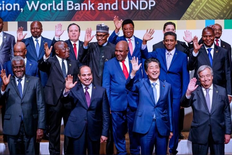 President Muhammadu Buahri and other African leaders with Japanese PM, Shinzo Abe