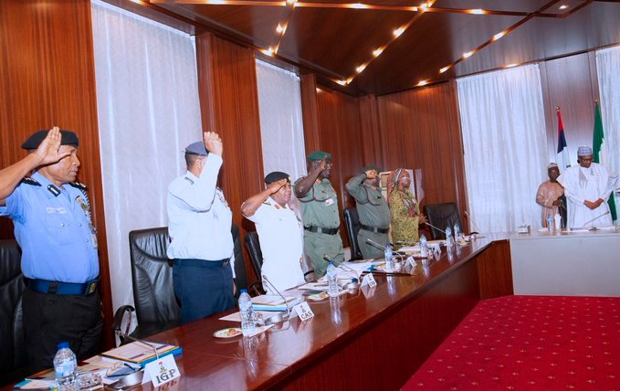 President Muhammadu Buhari meeting with Service Chiefs at the State House