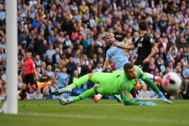 Sergio Aguero scored twice as Manchester City thrashed Brighton 4-0