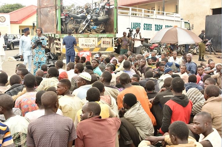 The men and motorcycles from Jigawa were intercepted by the Lagos taskforce