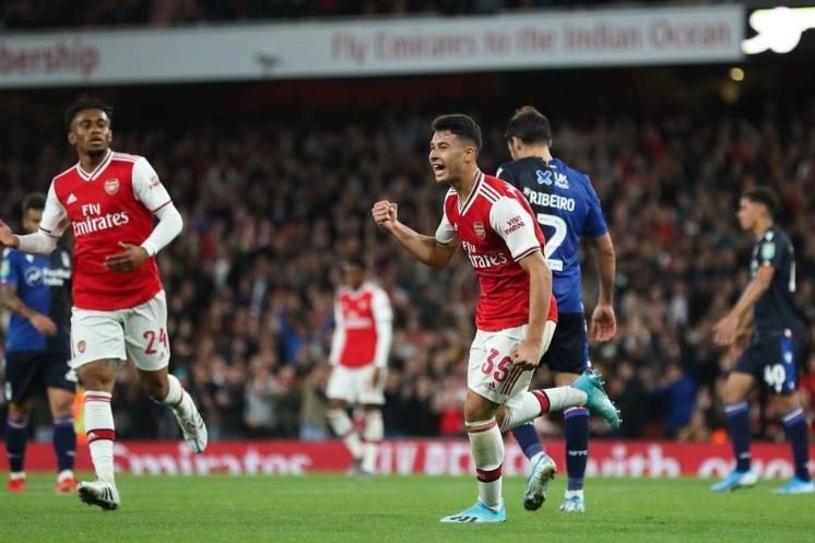 Gabriel Martinelli scored twice as Arsenal thrashed Nottingham Forest in the Carabao Cup