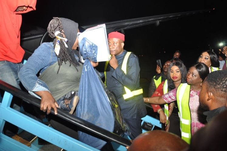 NIDSOM DG, Abike Dabiri-Erewa receiving Nigerians returning from South Africa