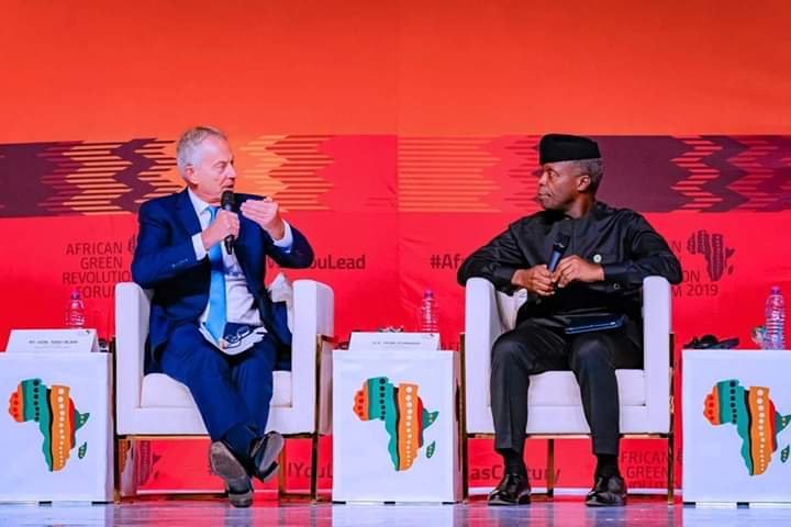 Former UK PM, Tony Blair and Vice President Yemi Osinbajo speaking at the African Green Revolution