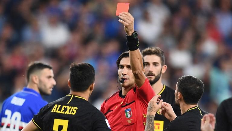Alexis Sanchez shown red card on full Inter debut