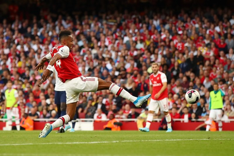 Arsenal striker Aubameyang with the equalizer in a thrilling derby