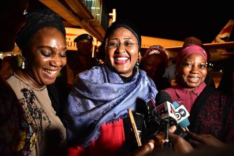 First Lady, Aisha Buhari returns to Nigeria from the UK