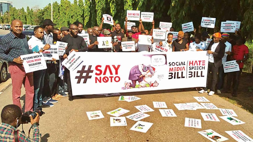 Protests against the Social Media Bill at the entrance of the National Assembly in Abuja