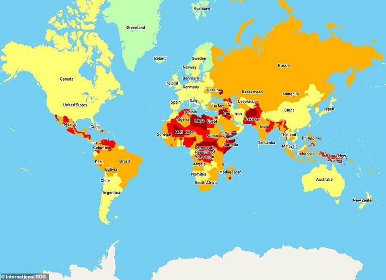 This map shows which countries have the highest and lowest security risks