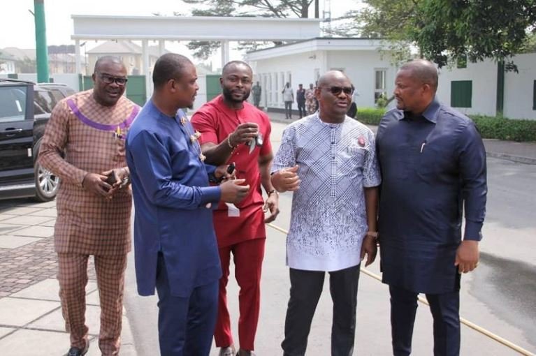 Rivers State Governor, Nyesom Ezenwo Wike (2nd R), Deputy Speaker, Rt Hon Ehie Edison (2nd L), Deputy Majority Whip, Rt Hon Major Jack, Member Representing Port Harcourt Constituency 2, Rt Hon Smart Adoki (m) at the Government House Port Harcourt
