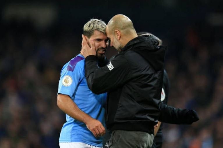 Pep Guardiola and Sergio Aguero shared more than words after the striker was substituted in the 12th minute