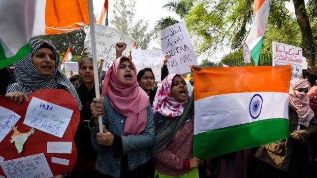 Student protesters near Jamia Millia Islamia in Delhi over new citizenship law